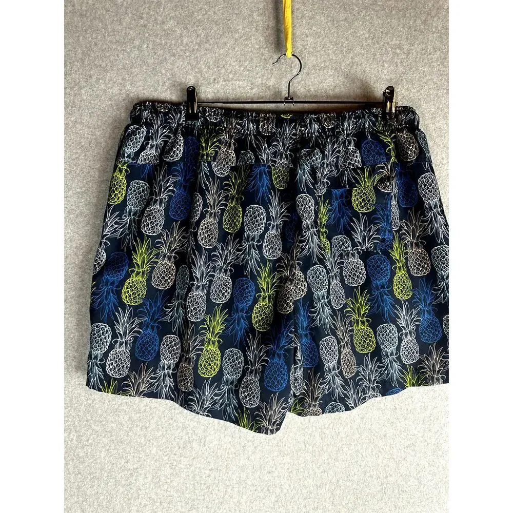 DSG Mens Sz 2XL Swim Trunks Lined Blue Pineapple Fruit Pockets Elastic Waist